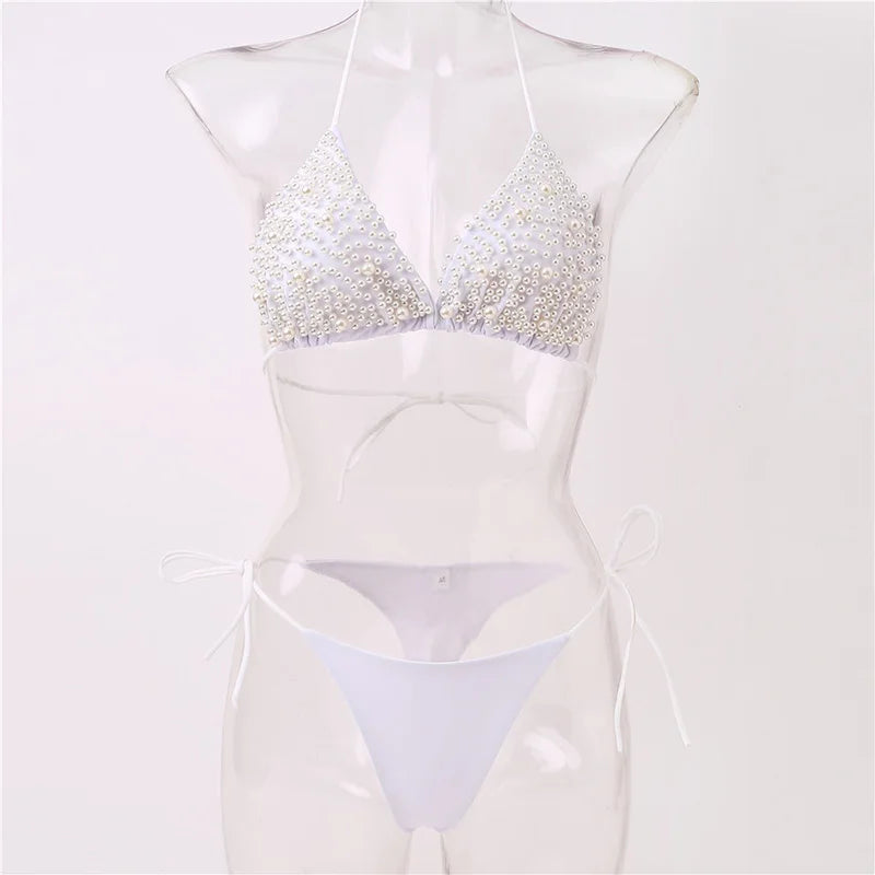 Luxury Pearl Halter Bikini Set