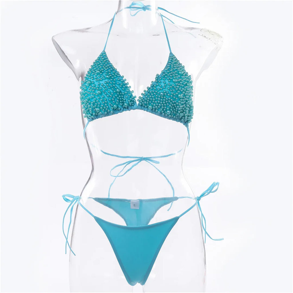 Luxury Pearl Halter Bikini Set