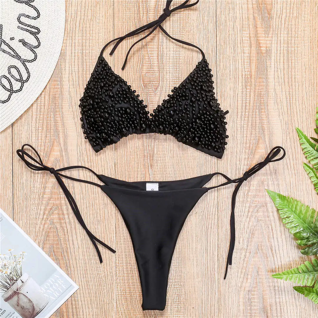 Luxury Pearl Halter Bikini Set
