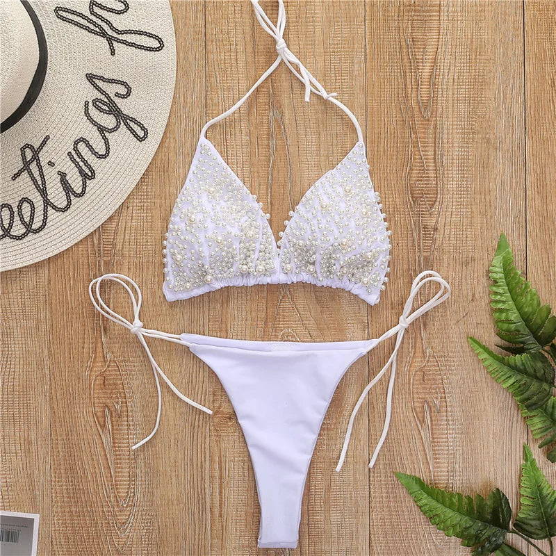 Luxury Pearl Halter Bikini Set