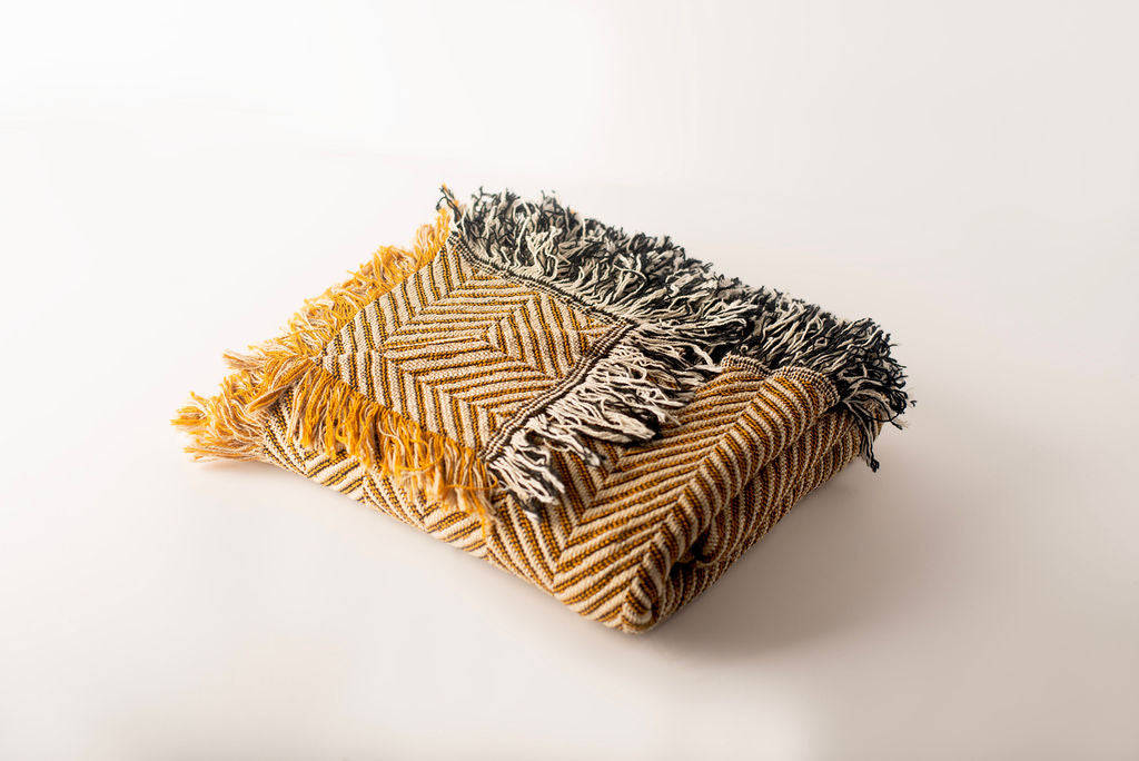 Golden Herringbone Reversible Cotton Throw Blanket