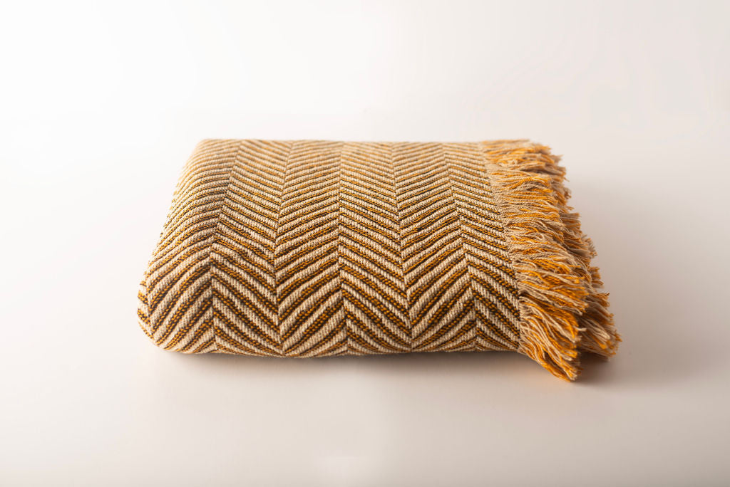 Golden Herringbone Reversible Cotton Throw Blanket