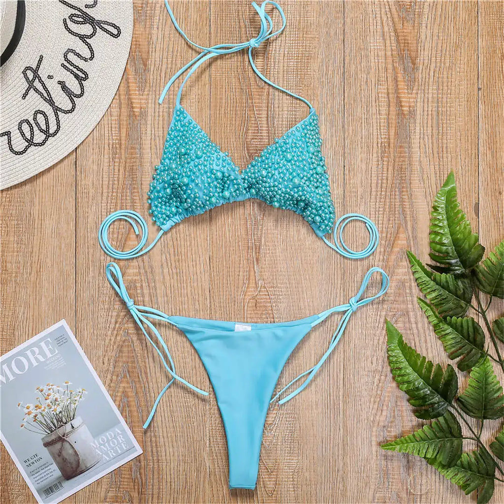 Luxury Pearl Halter Bikini Set