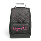 Golf Shoe Bag | Premium PU Leather Golf Shoe Organizer | Quilted Travel Shoe Case with Accessory Pocket, Carry Handle & Ventilation | Black/Pink