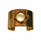 Vintage Italian Custom Pearl Flower Cuff Bracelet