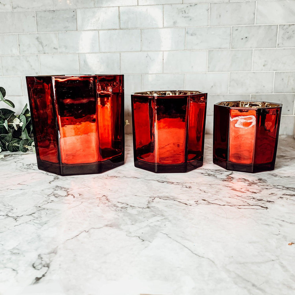 Red & Gold Mercury Candle Holder Vase