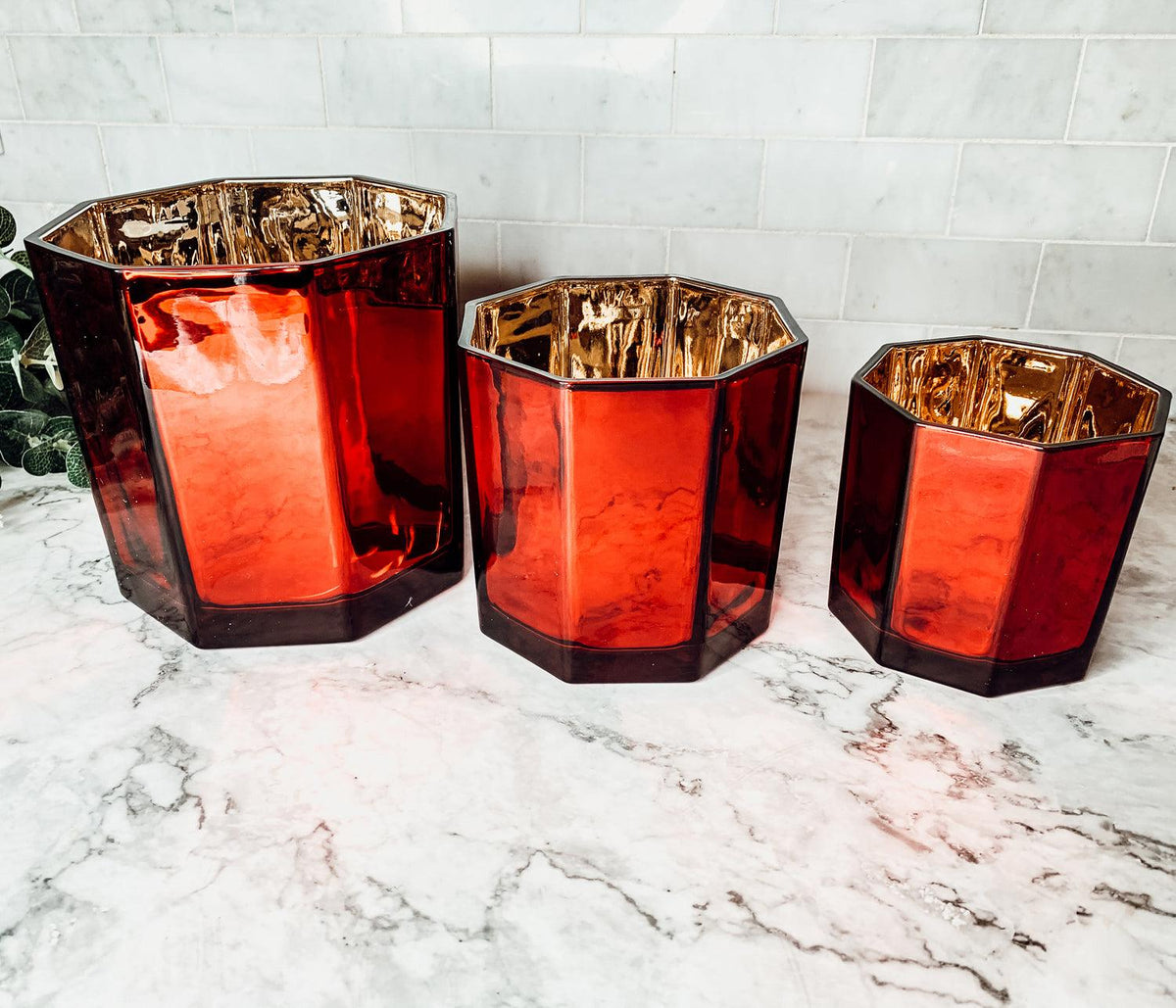 Red & Gold Mercury Candle Holder Vase