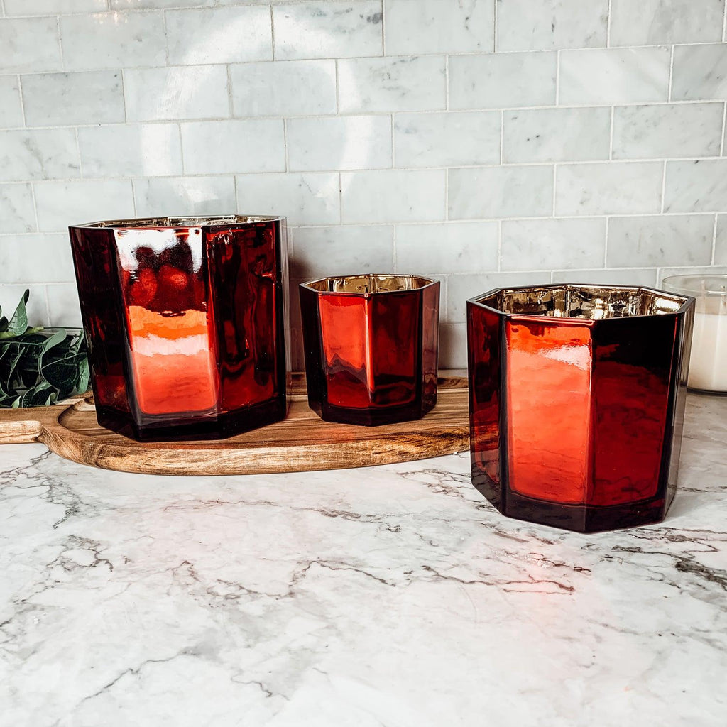 Red & Gold Mercury Candle Holder Vase