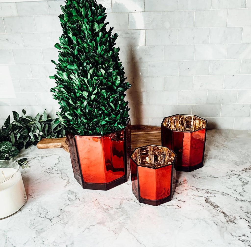Red & Gold Mercury Candle Holder Vase