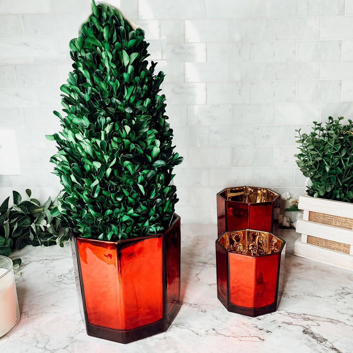 Red & Gold Mercury Candle Holder Vase