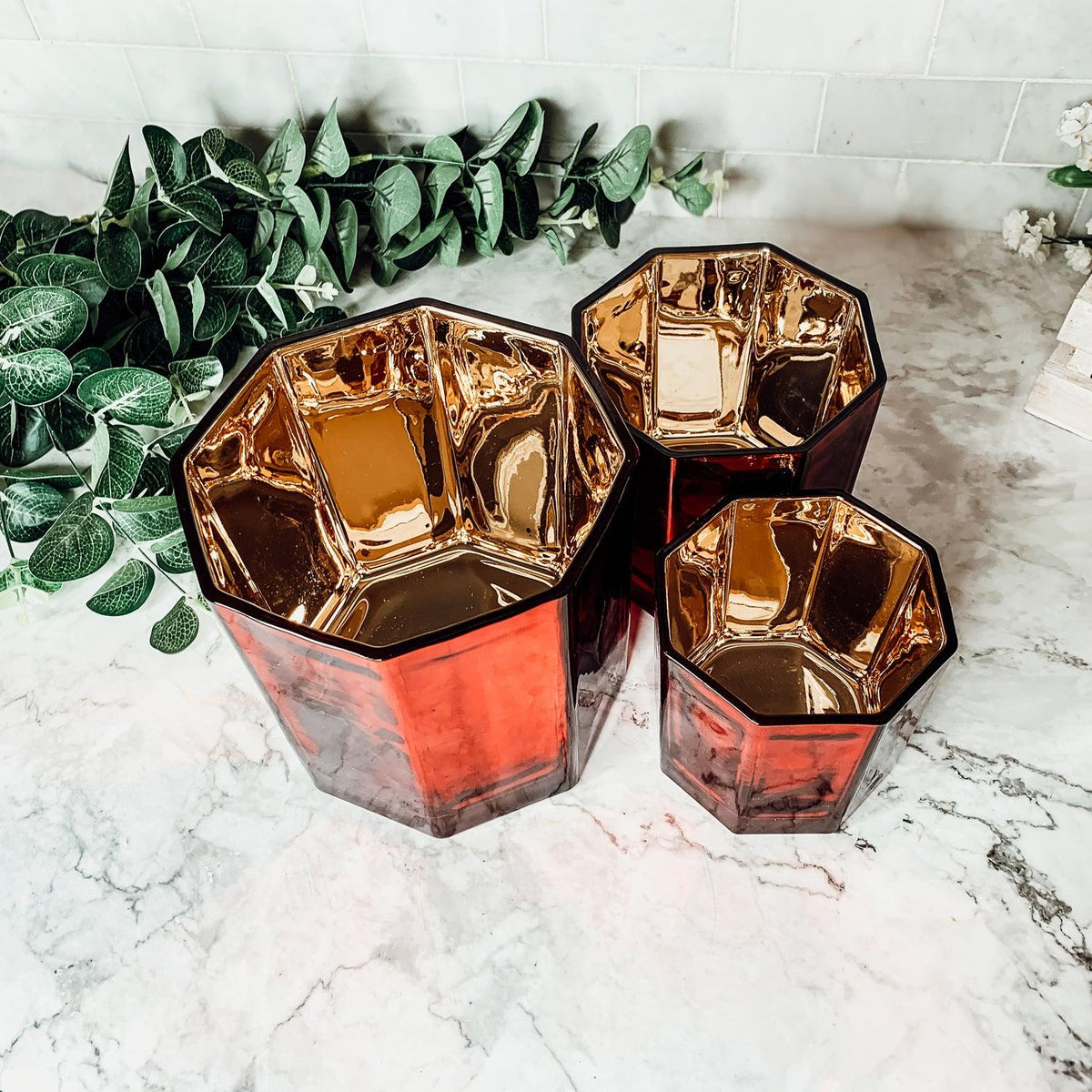 Red & Gold Mercury Candle Holder Vase