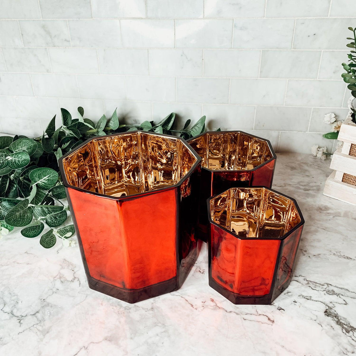 Red & Gold Mercury Candle Holder Vase