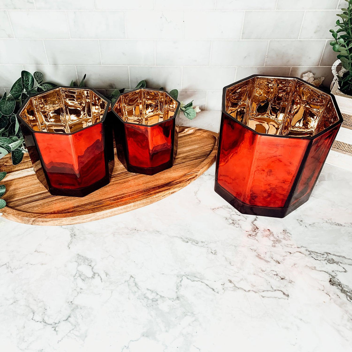 Red & Gold Mercury Candle Holder Vase