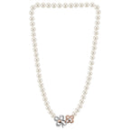 MASSETE White Round Freshwater Cultured Pearl Necklace for Women Sterling Silver Flower Clover Clasp 7mm 19"