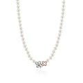 MASSETE White Round Freshwater Cultured Pearl Necklace for Women Sterling Silver Flower Clover Clasp 7mm 19"
