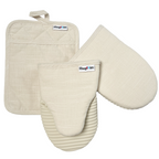 3-Piece Magnetic Cotton Oven Mitt & Pot Holder Set – Vanilla Cream