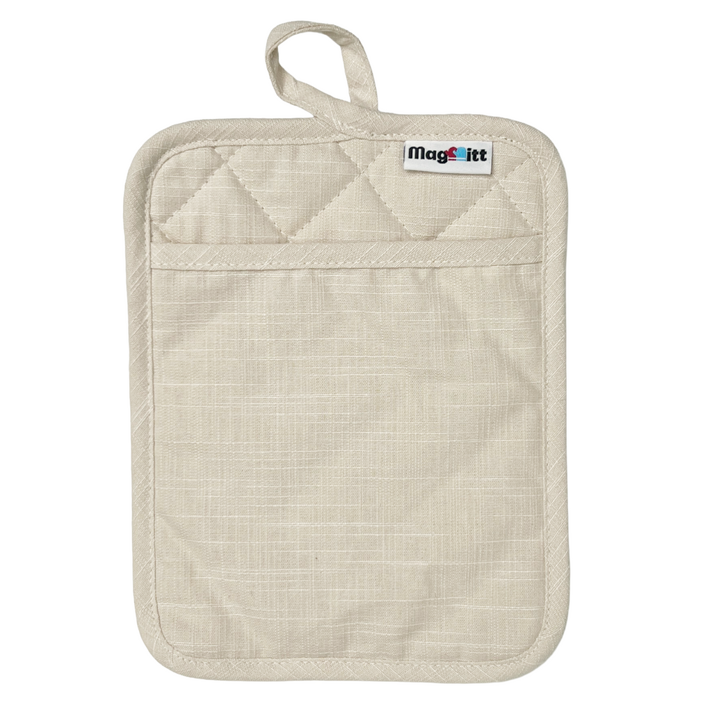 3-Piece Magnetic Cotton Oven Mitt & Pot Holder Set – Vanilla Cream