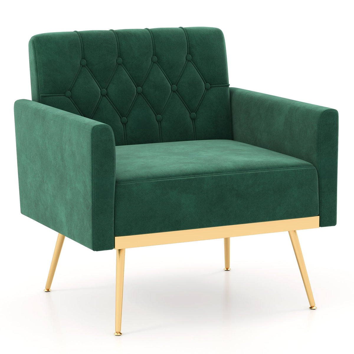 Modern Velvet Accent Chair with Tufted Back & Gold Metal Legs