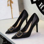 Metal V Buckle Pointed Toe Sexy Super High Heel Stiletto Heel Slip on Pana Pattern Pumps Women
