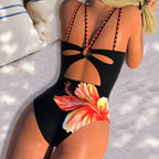 Women’s Floral Backless Push-Up One-Piece Swimsuit