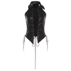 Summer Women Sexy Front Chest Lace up Cutout Cropped Outfit Strap Design Top Skirt Sets