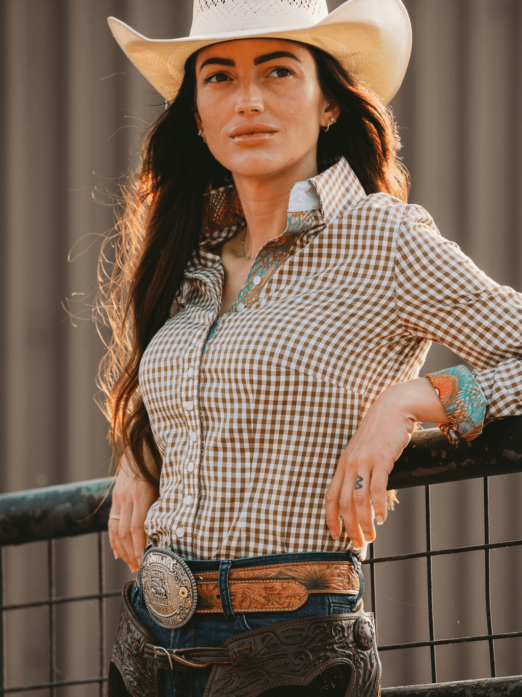 Olive Gingham Women’s Western Shirt | Core Collection