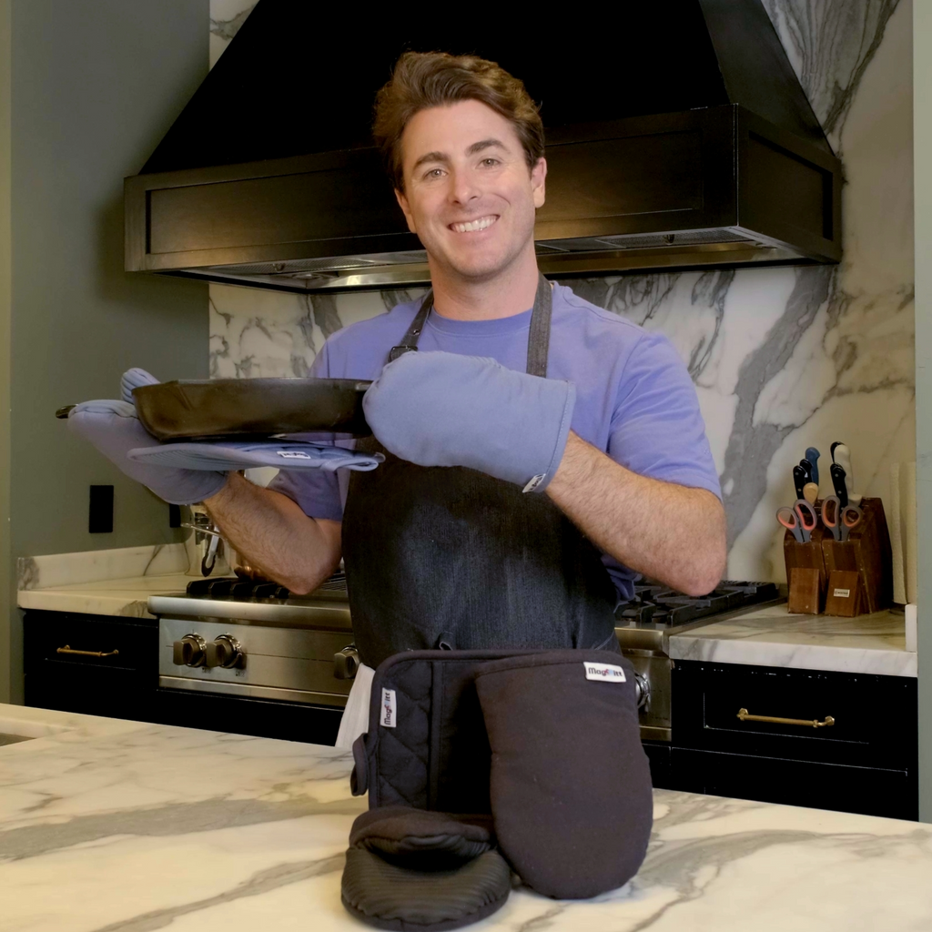 3-Piece Heavyweight Cotton Magnetic Oven Mitt & Pot Holder Set – Blue Steel