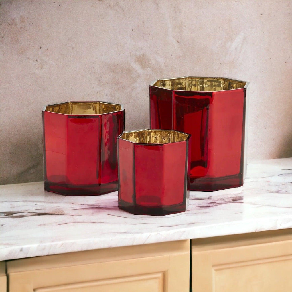 Red & Gold Mercury Candle Holder Vase