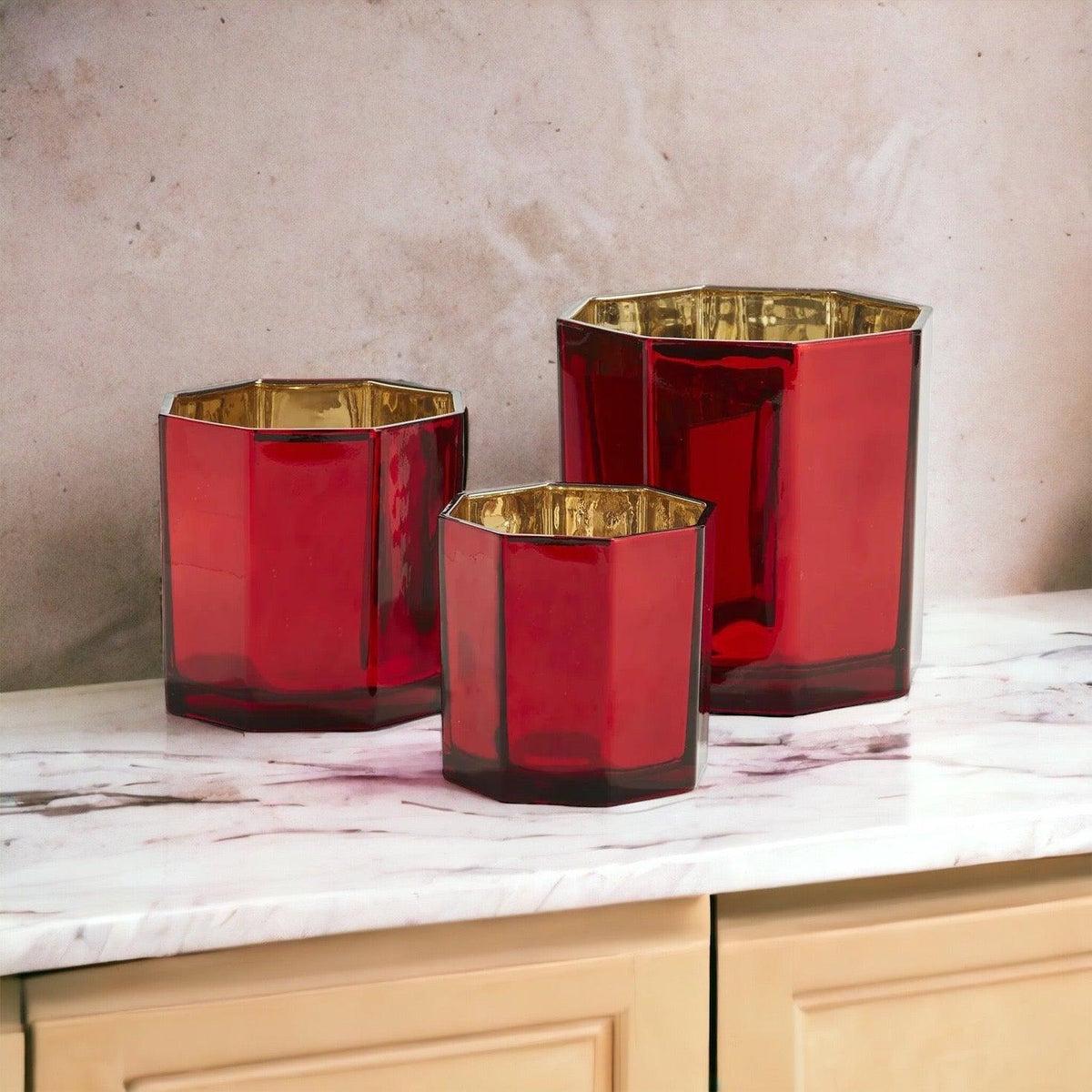 Red & Gold Mercury Candle Holder Vase