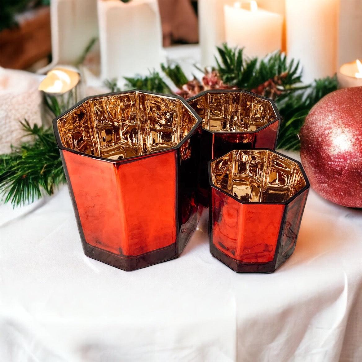 Red & Gold Mercury Candle Holder Vase