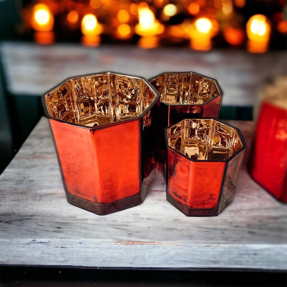 Red & Gold Mercury Candle Holder Vase