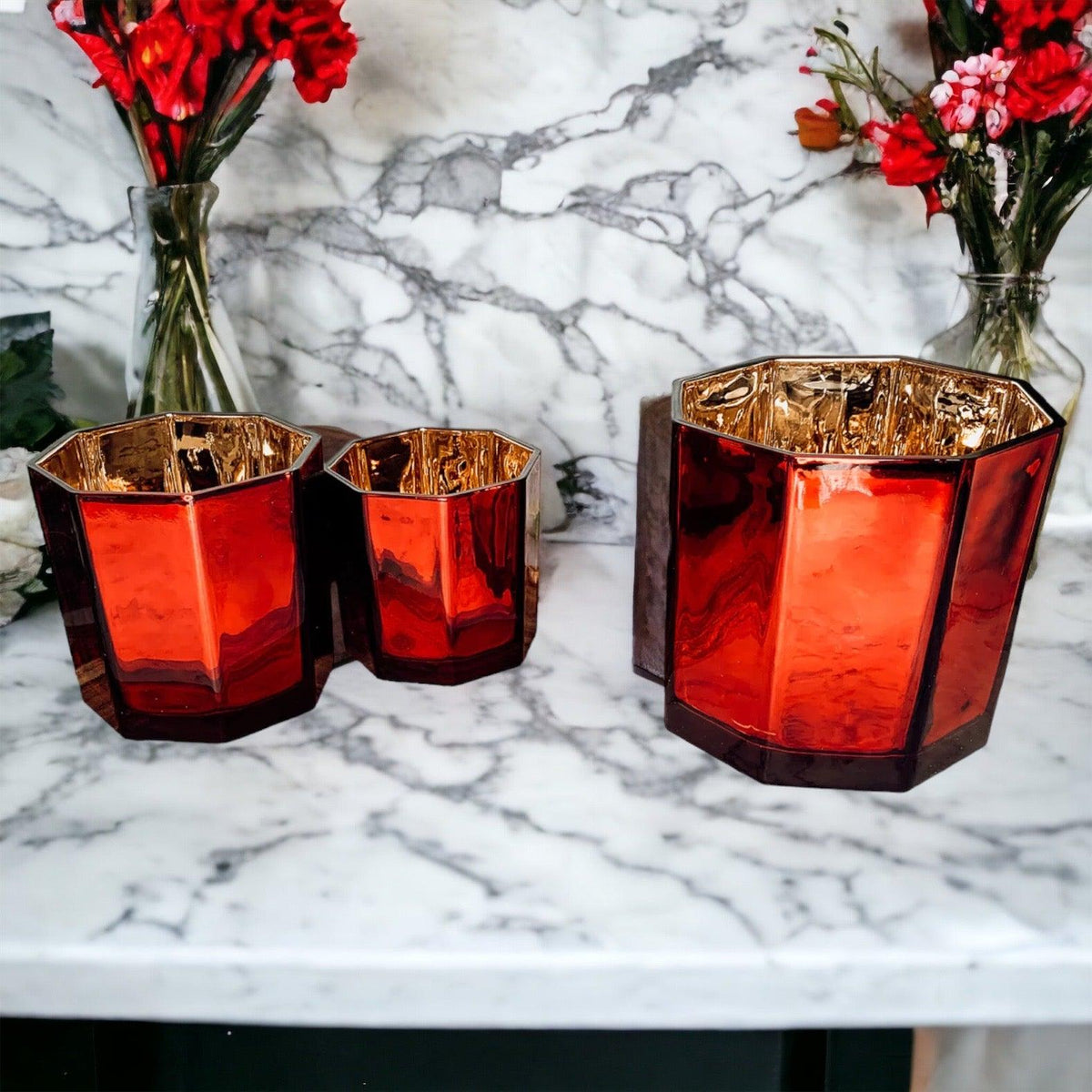 Red & Gold Mercury Candle Holder Vase