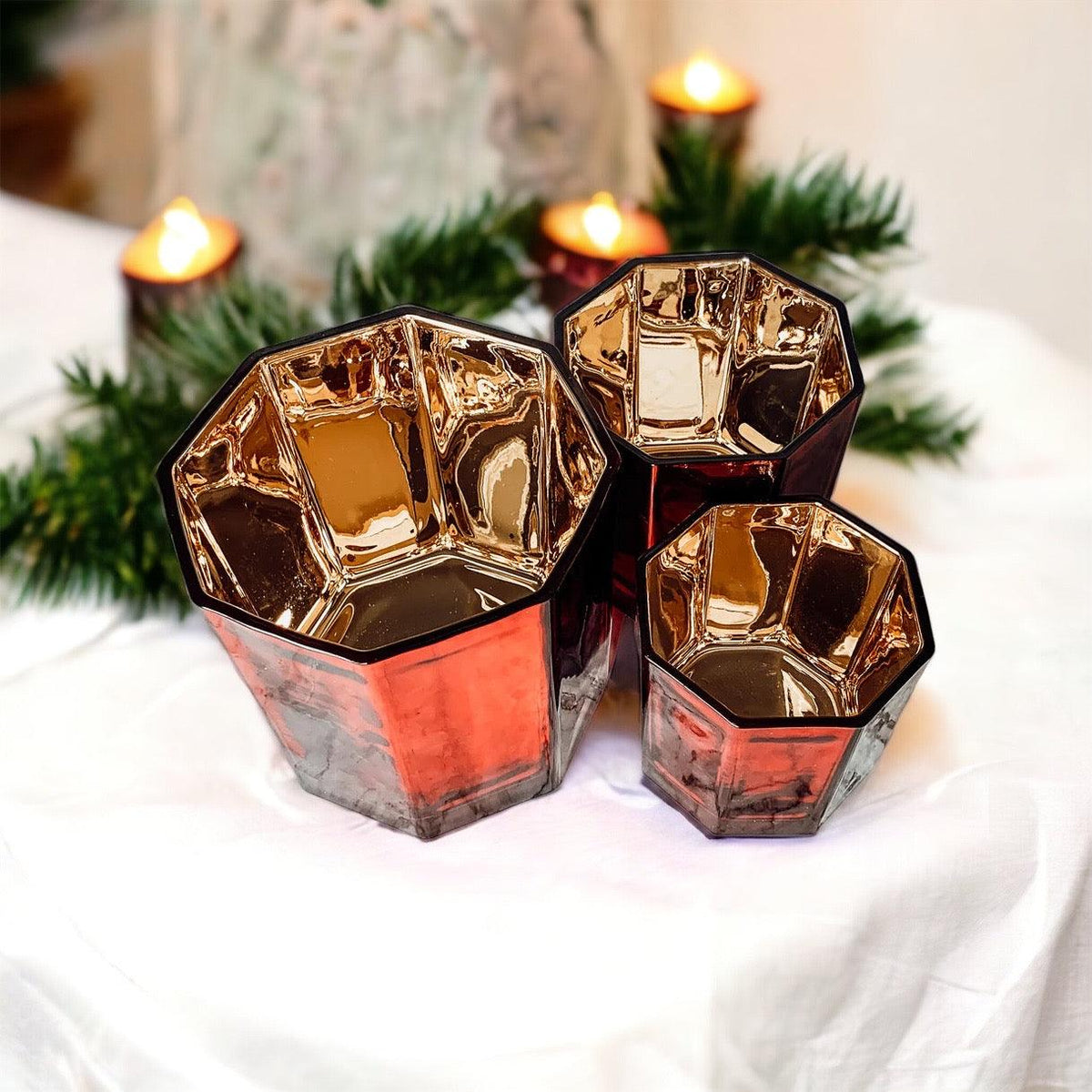 Red & Gold Mercury Candle Holder Vase