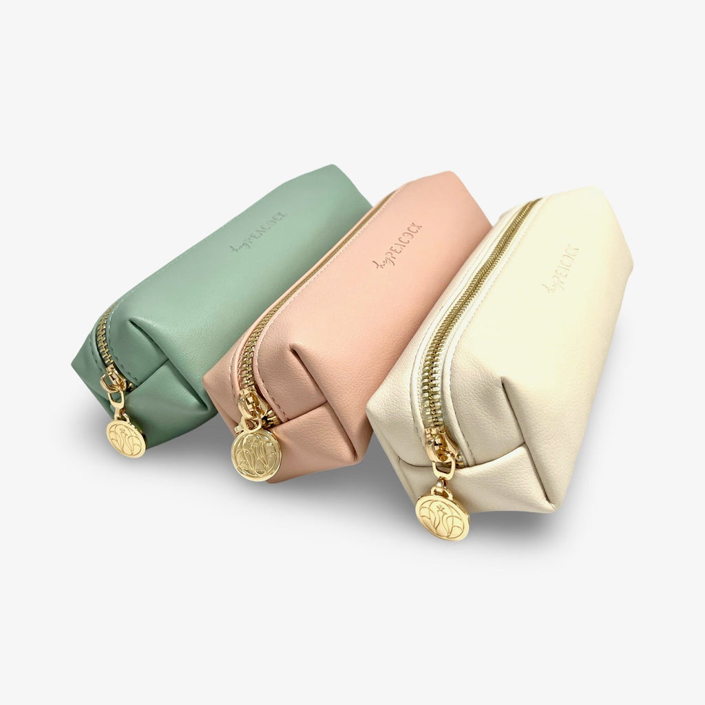 Soft PU Leather Pencil Pouch – Gold Zip Utility Case Descripción