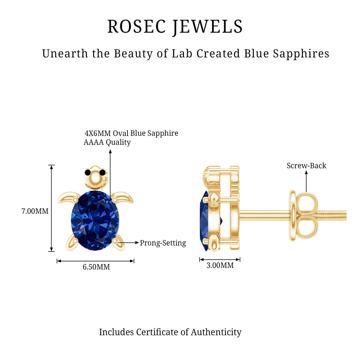 1.2 Carat Lab Created Blue Sapphire Turtle Stud Earrings