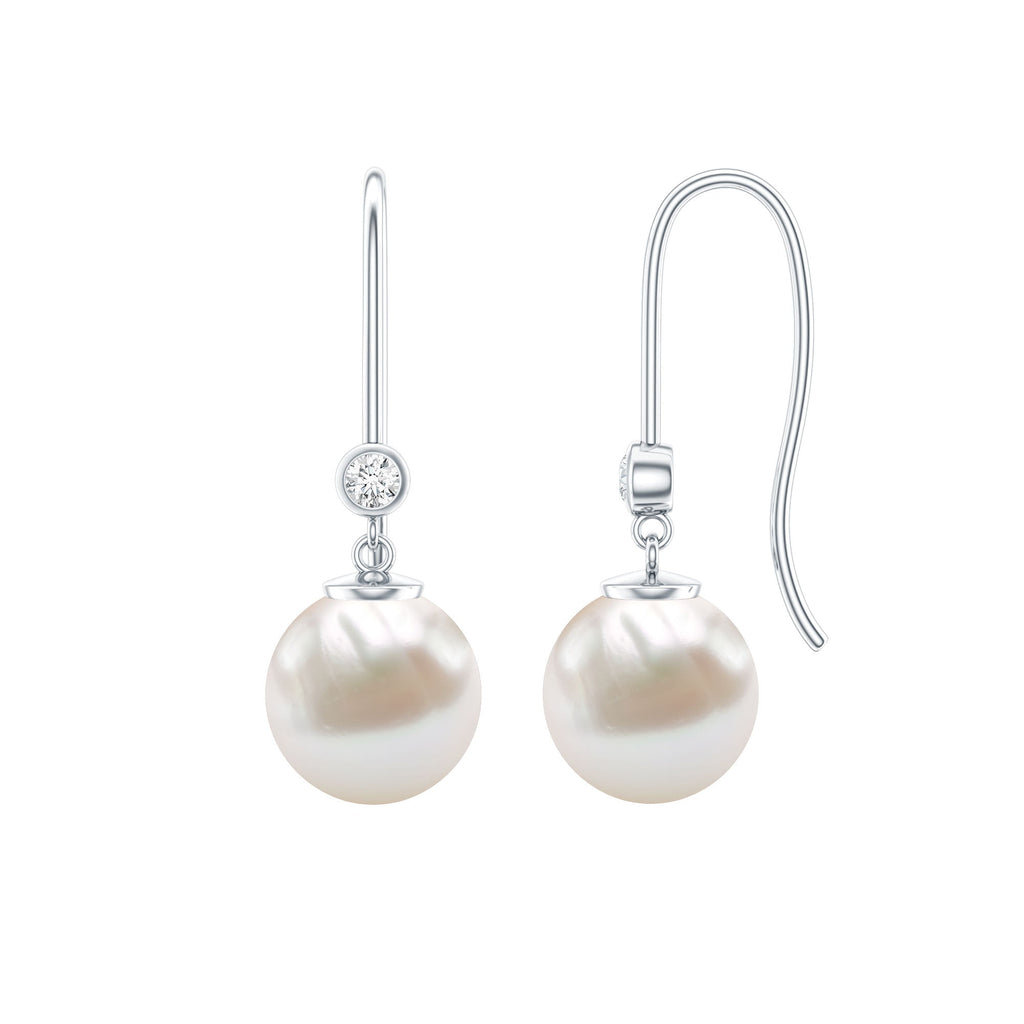 Real Freshwater Pearl Drop Earrings with Diamond
