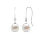 Real Freshwater Pearl Drop Earrings with Diamond