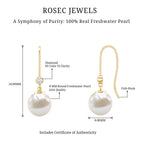 Real Freshwater Pearl Drop Earrings with Diamond