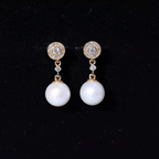 Real Pearl and Diamond Dangle Drop Earrings