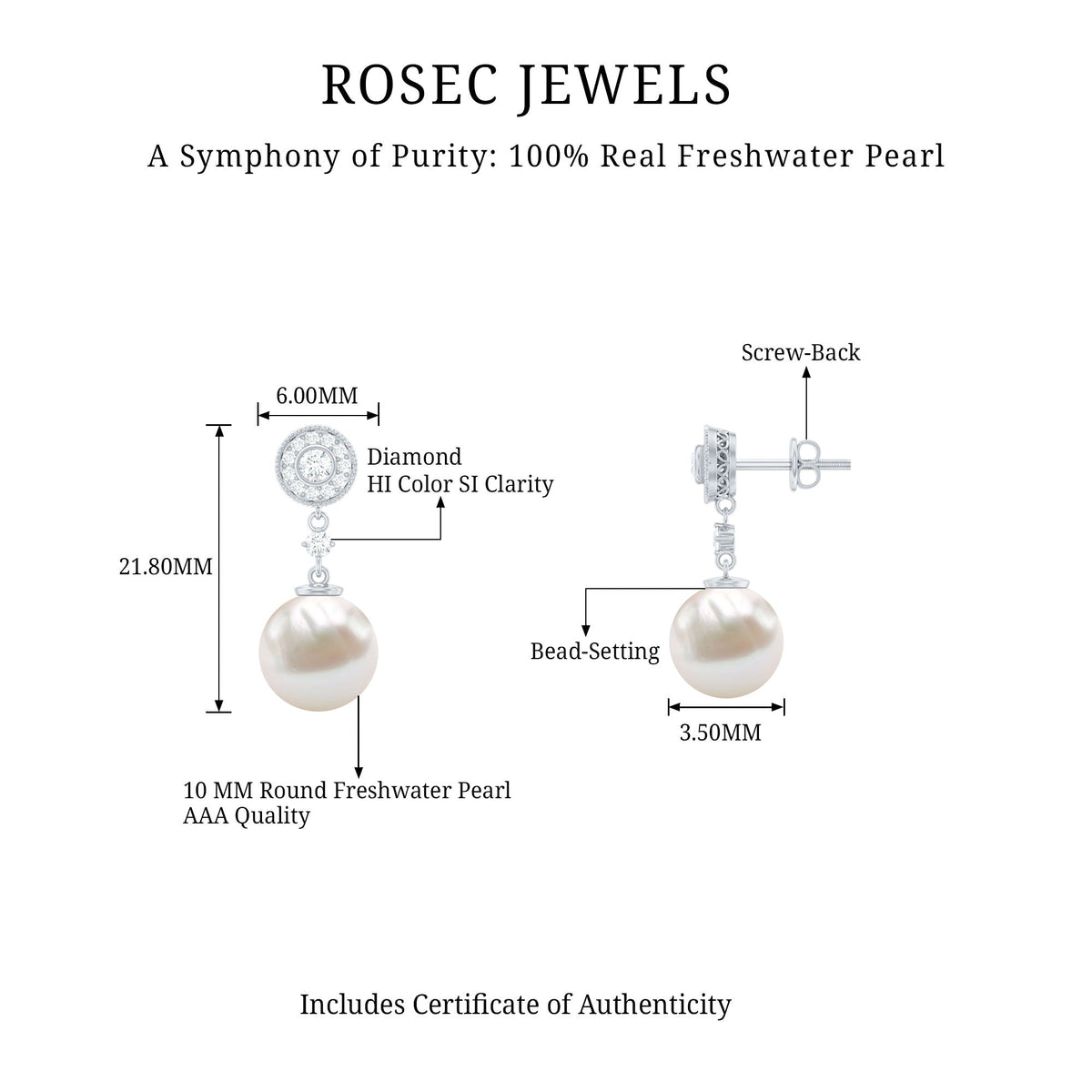 Real Pearl and Diamond Dangle Drop Earrings