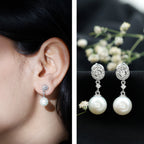 Real Pearl and Diamond Dangle Drop Earrings