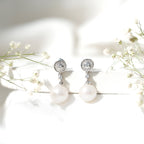 Real Pearl and Diamond Dangle Drop Earrings