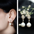 Real Pearl and Diamond Dangle Drop Earrings