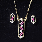 Genuine Ruby and Diamond Dangle jewelry Set