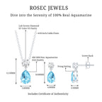 Real Pear Cut Aquamarine Teardrop Jewelry Set with Diamond