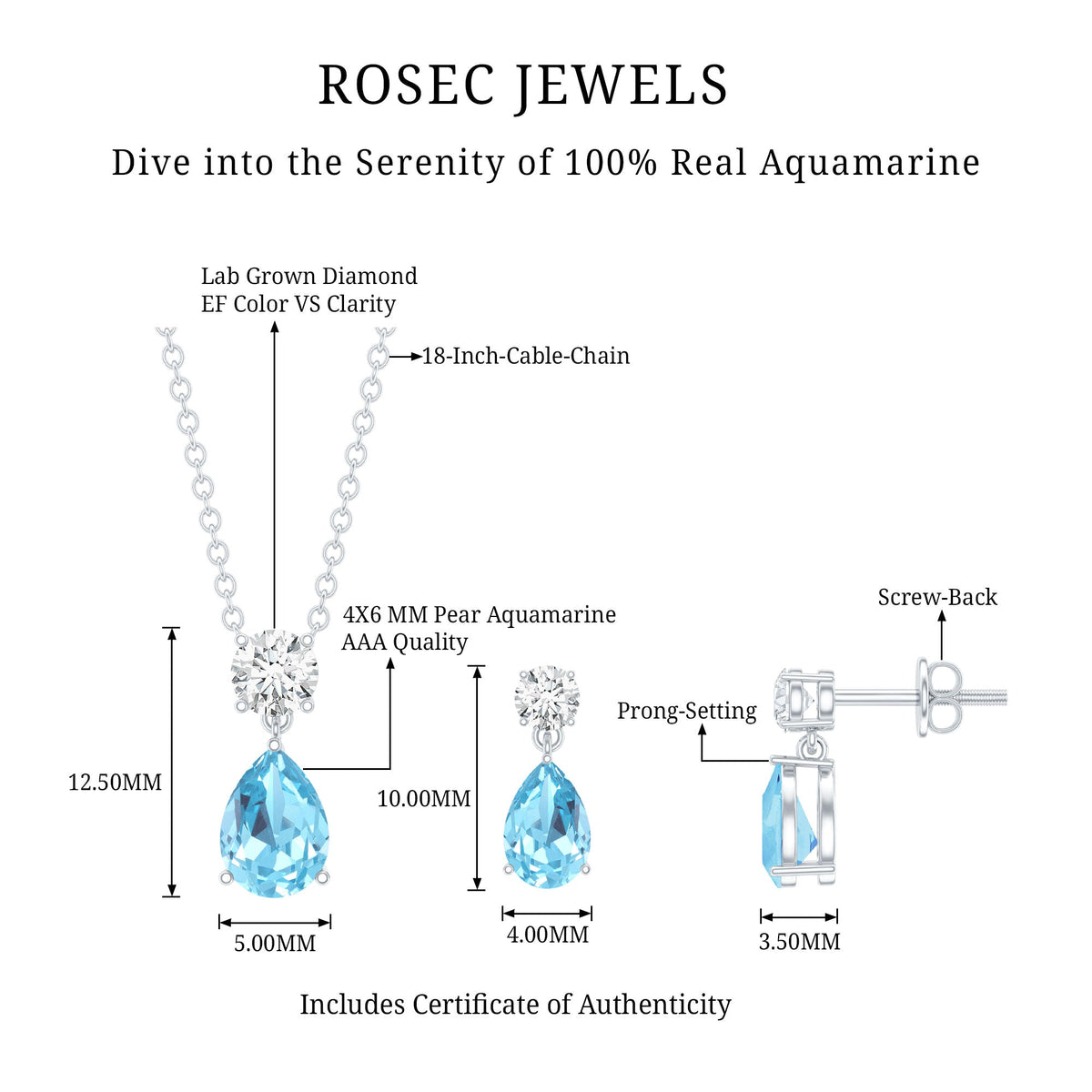 Real Pear Cut Aquamarine Teardrop Jewelry Set with Diamond