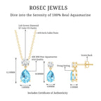 Real Pear Cut Aquamarine Teardrop Jewelry Set with Diamond