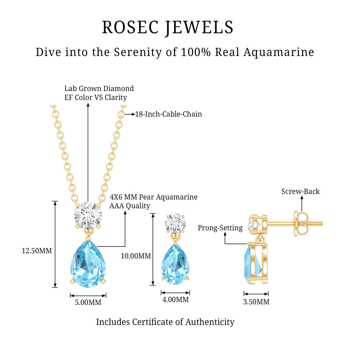 Real Pear Cut Aquamarine Teardrop Jewelry Set with Diamond