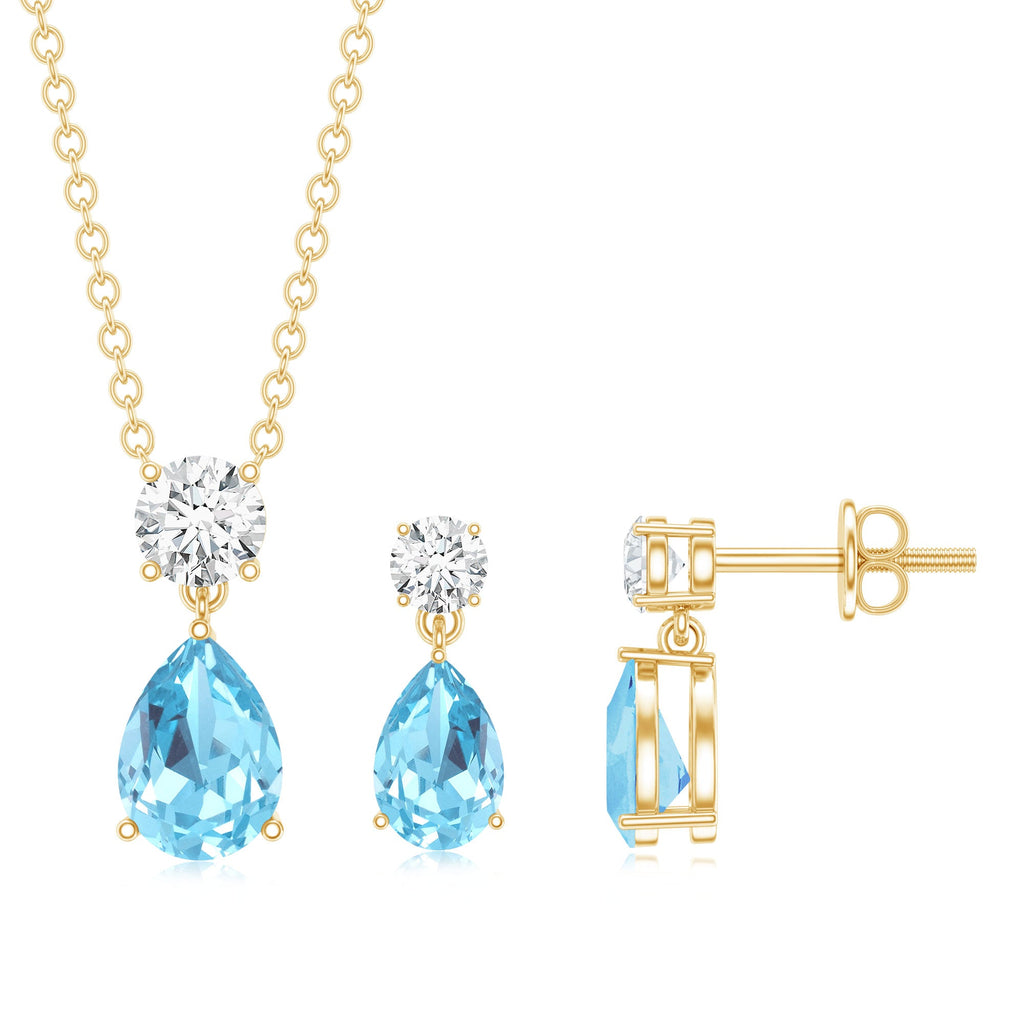 Real Pear Cut Aquamarine Teardrop Jewelry Set with Diamond