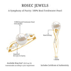 Genuine 7.4 Carat Freshwater Pearl Engagement Ring with Diamond Crossover Shank